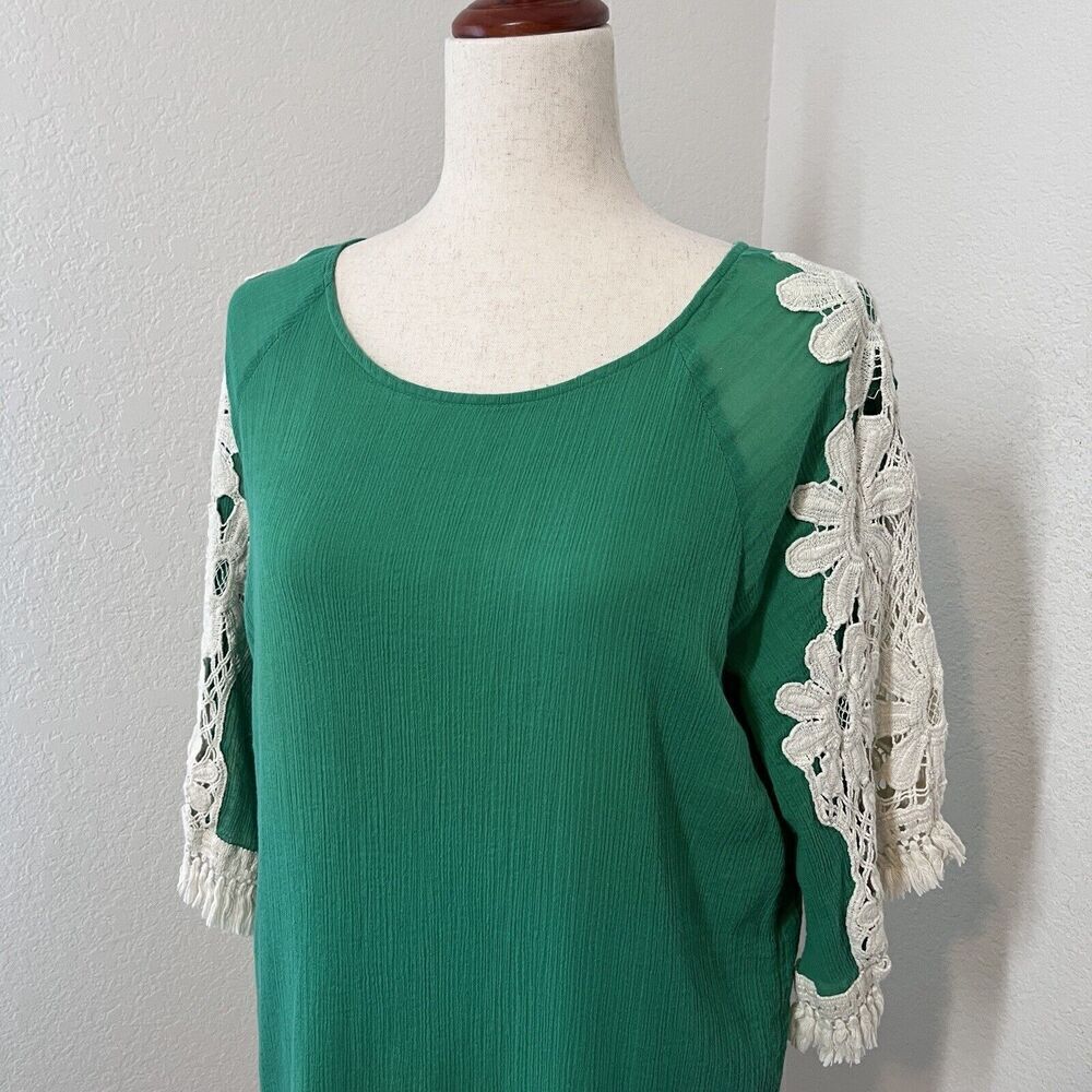 Umgee Shift Dress Women Large Mini Green Crochet Boho Colorful Hippie Retro - Picture 2 of 9